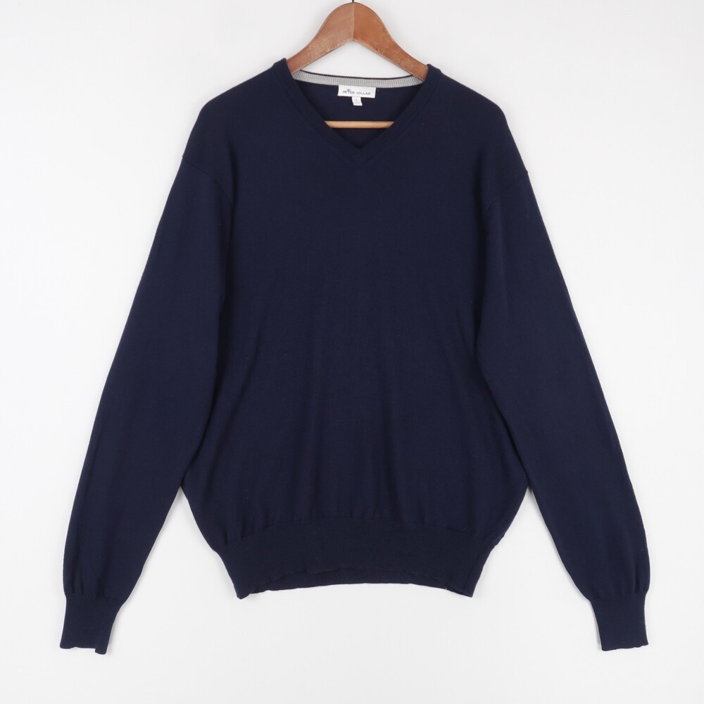 Peter Millar Sweater Mens L Blue V Neck Merino Wool Silk Pullover Long‎ Sleeve